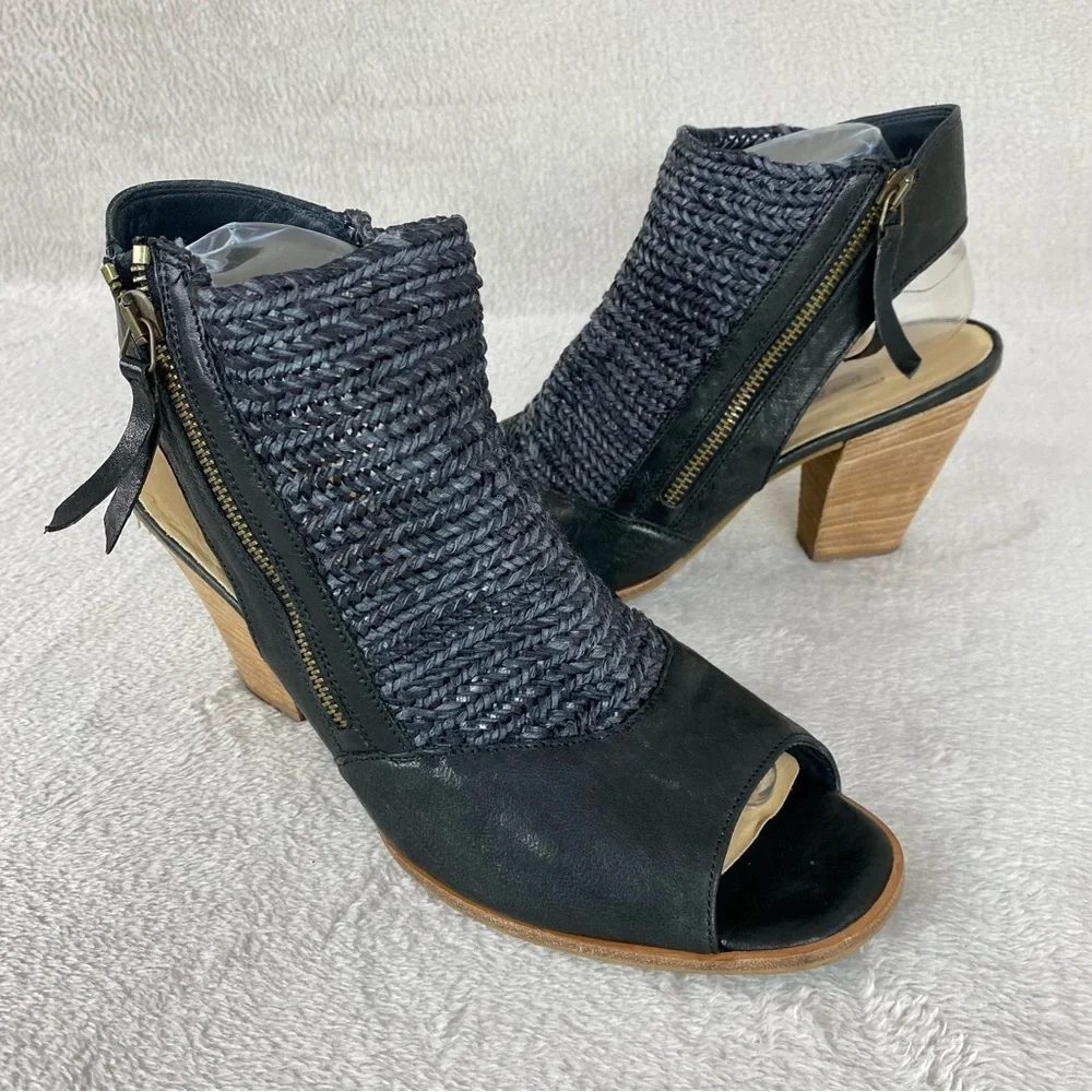 Paul Green Leilani Womens Sandal Heel US 10 UK 7.5 Black Woven Leather Heel